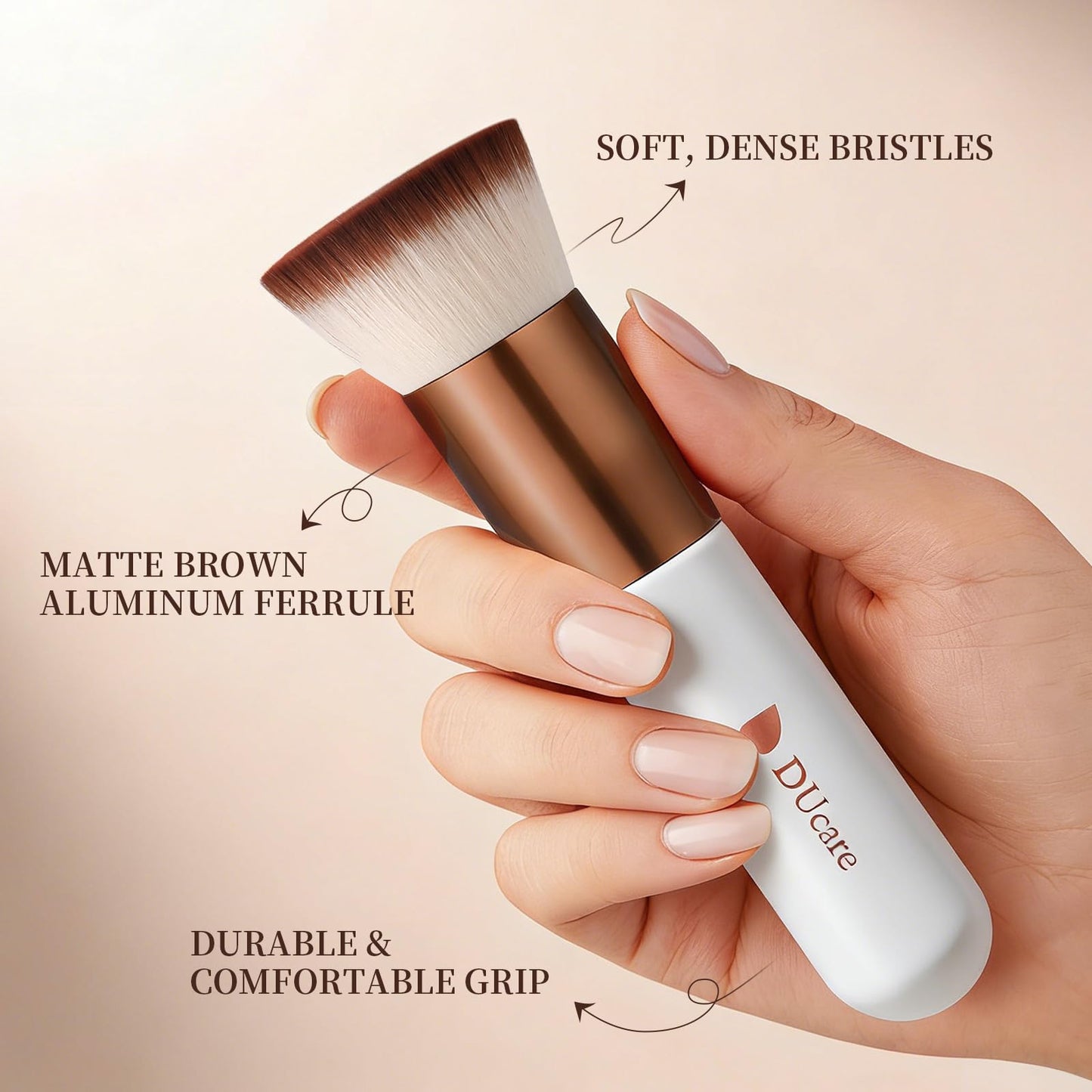 DUcare Foundation Brush for Liquid Makeup,Flat Top Kabuki Foundation Brushes - Premium Makeup Brush for Liquid, Cream, Powder,Buffing, Blending, Rose Golden/White