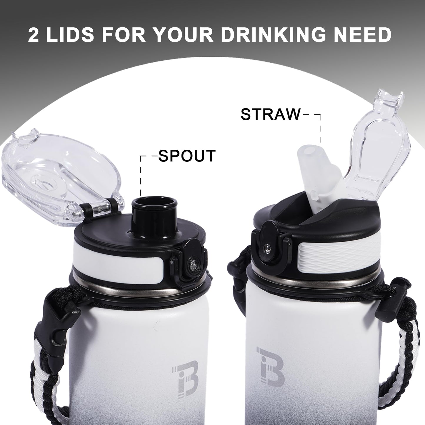 TOPBADE 24oz Insulated Sports Water Bottle with Straw & Spout Lid, Stainless Steel Water Bottle with Paracord Handle Leakproof BPA Free for gifts and school