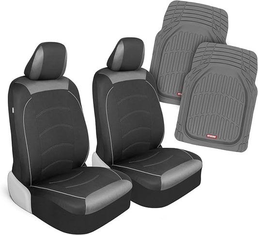 Motor Trend (2) Car Seat Covers for Front Seats with (2) Trimmable Car Floor Mats – Universal Fit Auto Accessories for Cars, Trucks, SUVs, Vans – Interior Protection and Vehicle Interior Shield Combo