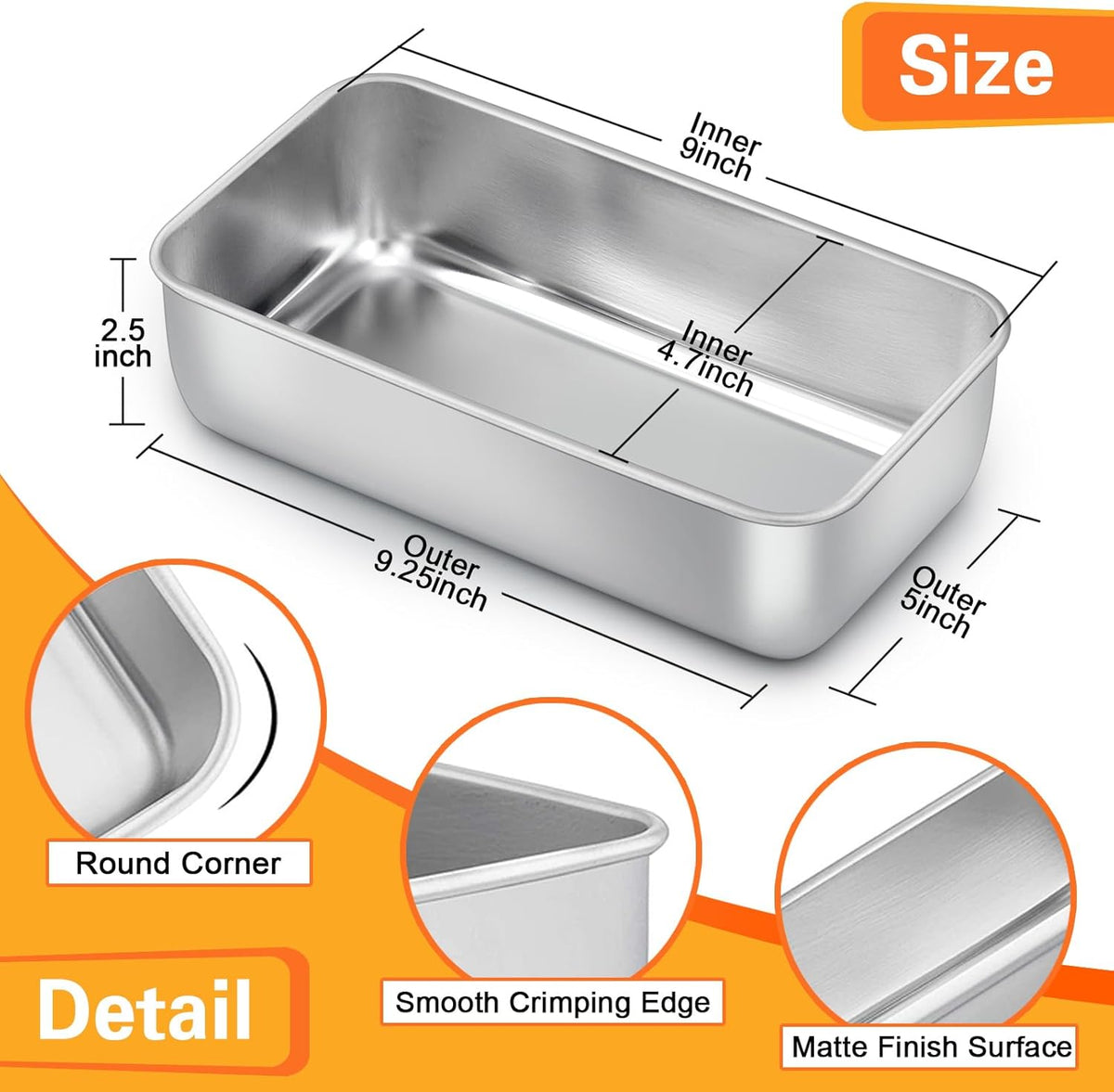 E-far 8 Pack Stainless Steel Loaf Pans, 9x5 Inch Bread Bread Pans, Metal Bakeware for Baking Bread Cake Meatloaf Brownies, Healthy & Non Toxic, Easy Release & Dishwasher Safe