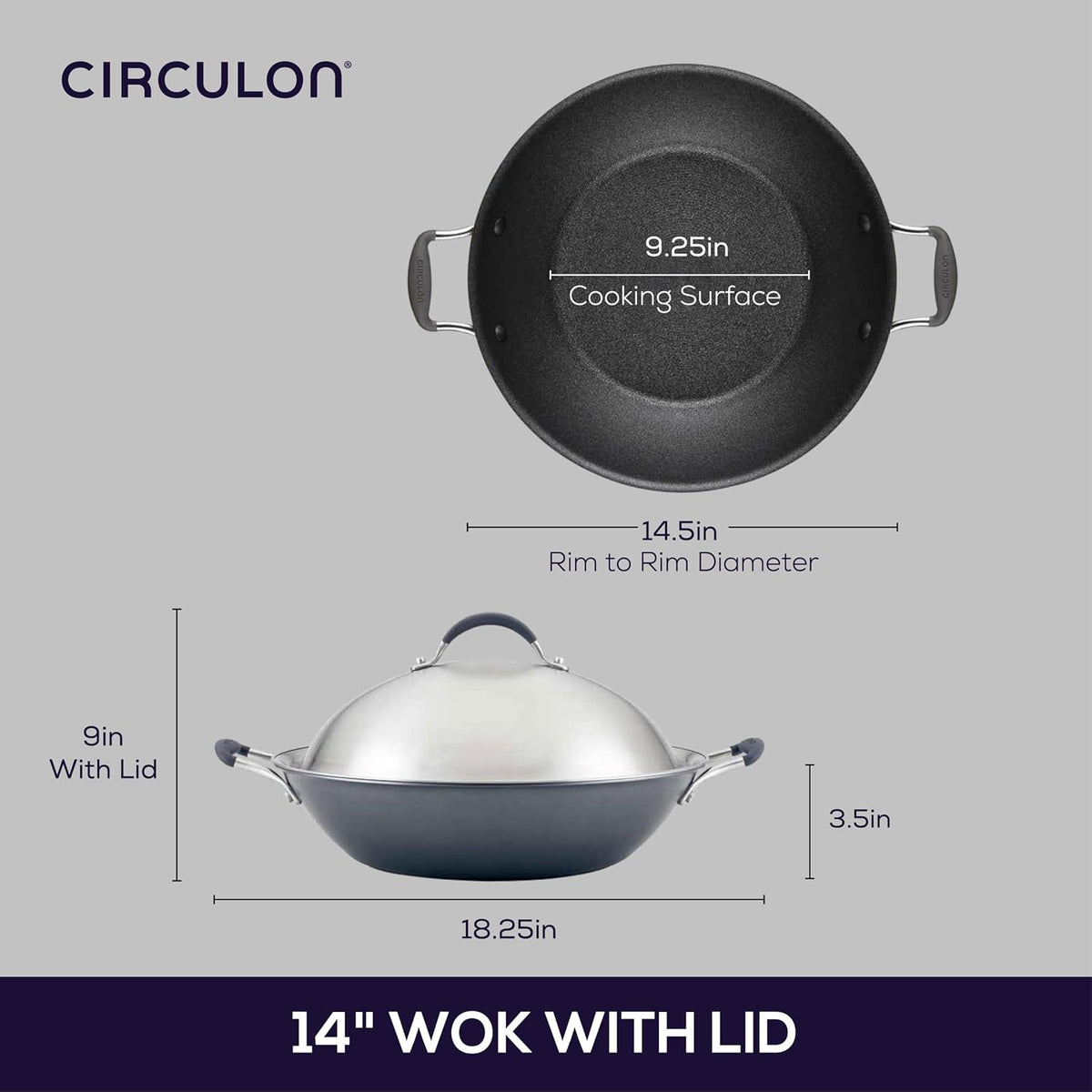 Circulon A1 Series with ScratchDefense Technology Nonstick Induction Wok with Lid, 14 Inch, Graphite