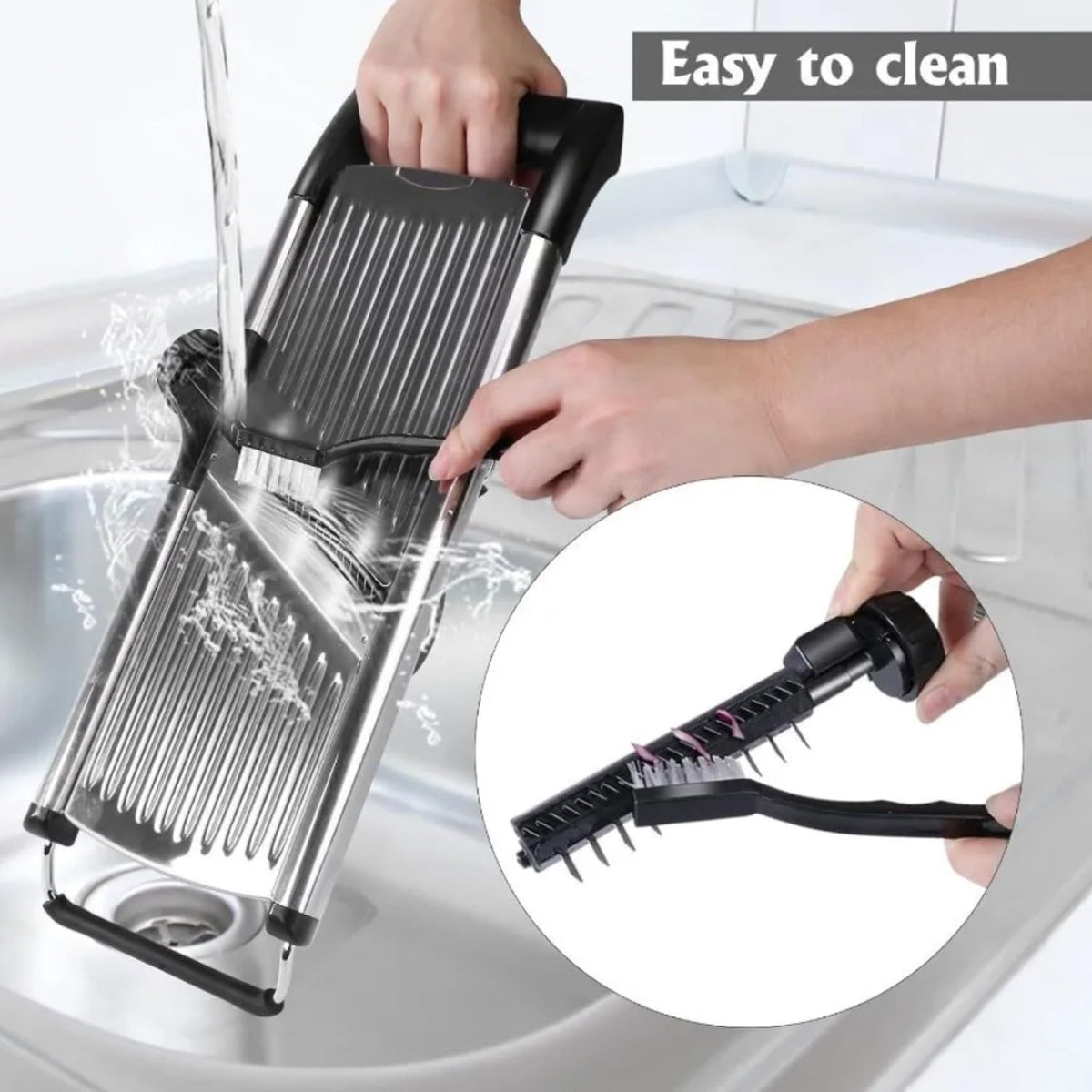 Adjustable Mandoline Slicer for Vegetables, Fruits, Stainless Steel with Cut-Resistant Gloves, Black/Silver