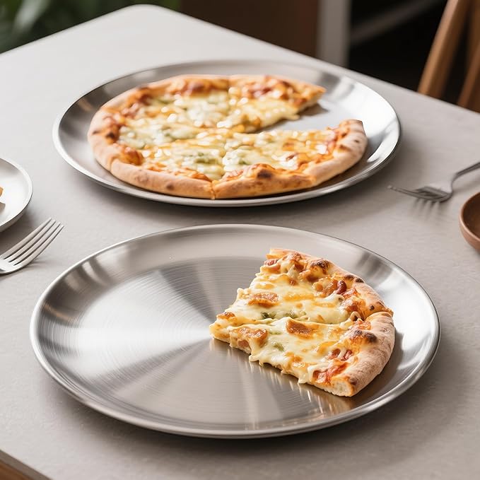 AWTBDP 13½ Inch Pizza Pan for Oven set of 2, Non-Stick Large Round Stainless Steel Pizza Pans plates, Durable Non-Toxic Pizza Steel Tray for Baking Cookie Pie Pizza Cake, Dishwasher Safe & Easy Clean