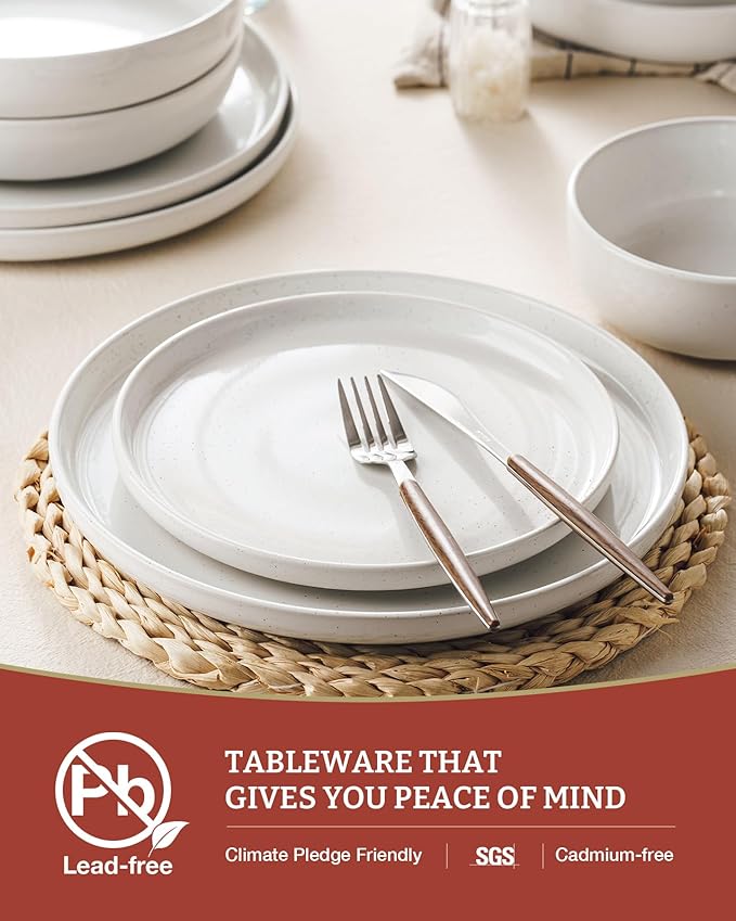 Famiware Milkyway Plates and Bowls Set, 18 Pieces Dinnerware Sets, Dishes Set for 6, White