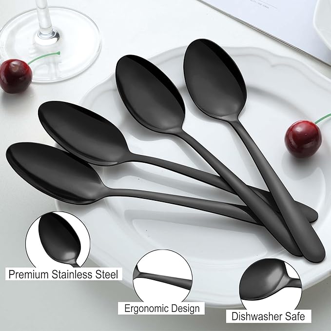 Pleafind 36 Pieces Black Teaspoons Set - 6.2 inch, Spoon Silverware, Stainless Steel Tea Spoons, Mirror Polished Small Teaspoon, Dessert Spoons for Home, Kitchen, Restaurant, Dishwasher Safe