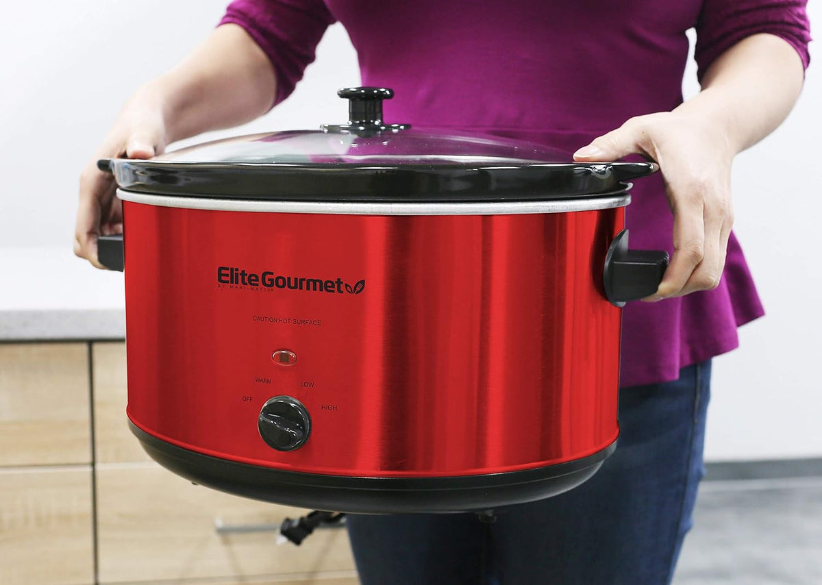 Elite Gourmet MST-900RXT# Electric Ceramic XL Jumbo Slow Cooker, Adjustable Temp, Entrees, Sauces, Stews & Dips, Dishwasher Safe Glass Lid & Crock, 8.5Qt, Stainless Steel
