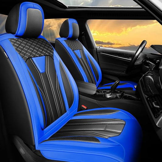 Fit Frontier Car Seat Covers Premium Leather for Nissan Frontier 2009-2025 2026. Waterproof， Breathable, Scratch-Resistant & All-Weather Seat Cushion Protector（Full Set,Blue&Black