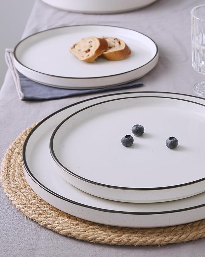 Famiware Nebula Plates and Bowls Sets, 18 Pieces Dinnerware Sets, Dishes Set for 6, White with Black Rim