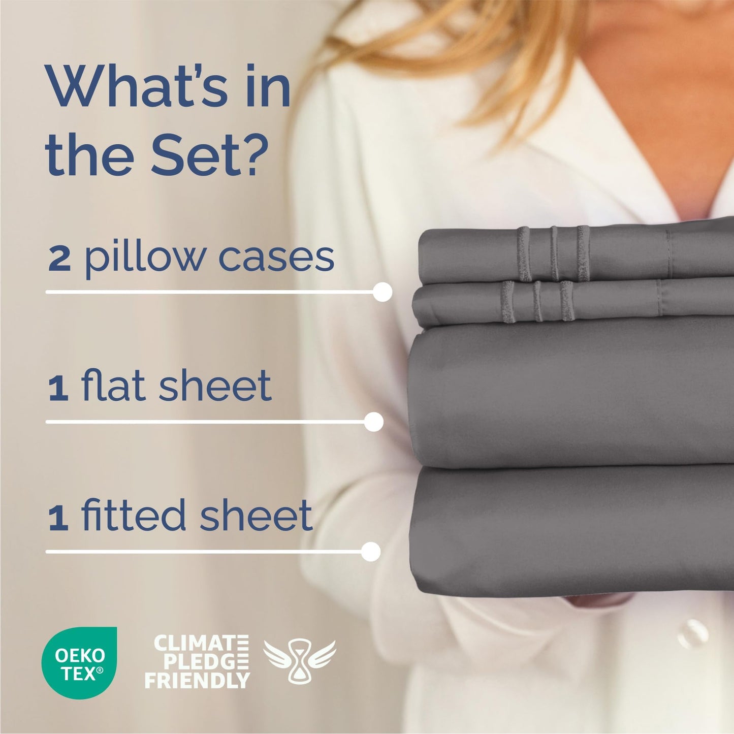 Queen Size 4 Piece Sheet Set - Breathable & Cooling Sheets - Dark Grey