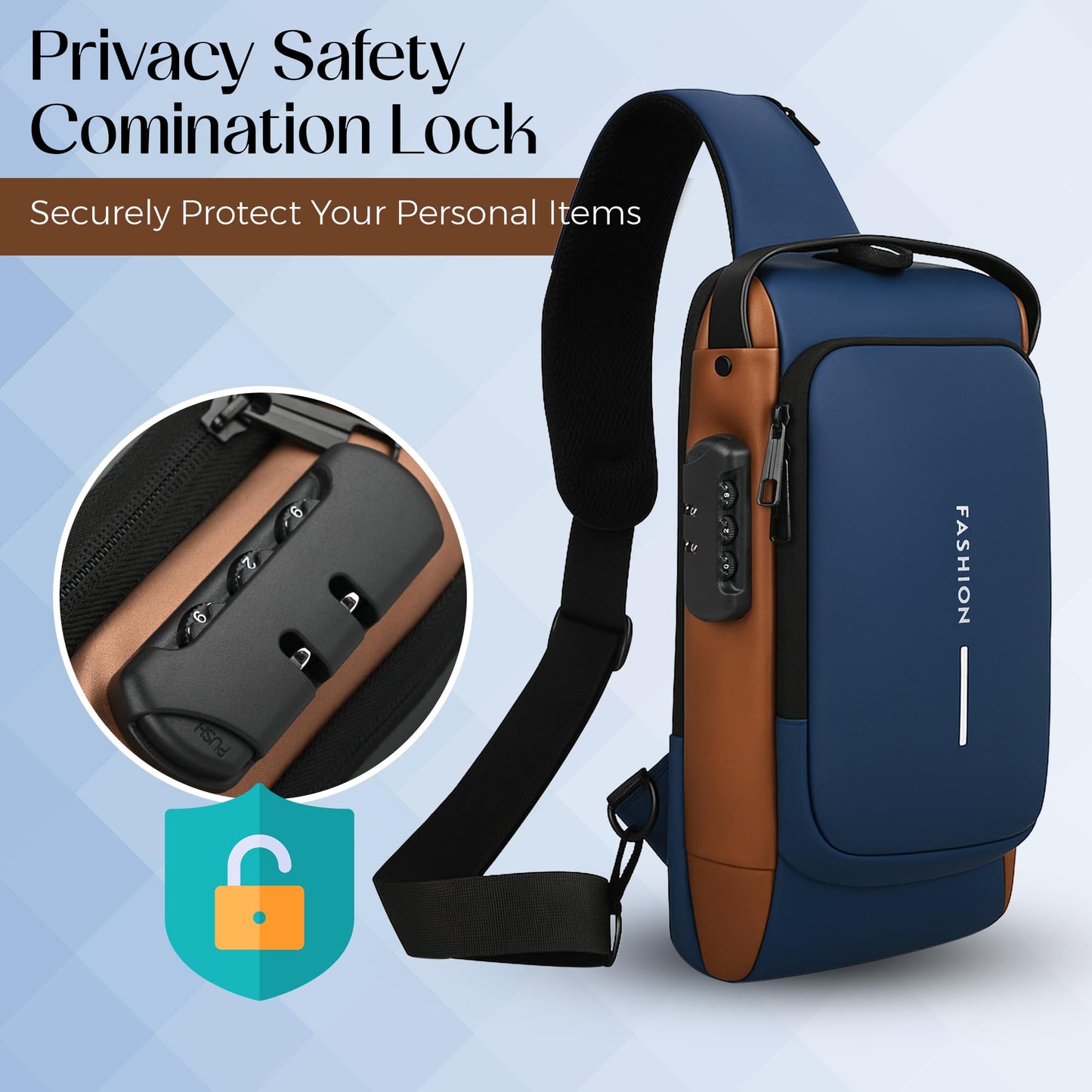 TS WITH TECHSUN Unisex Anti-Theft Sling Bag with USB Port, Water-Resistant Crossbody Chest Backpack for Travel & Work
