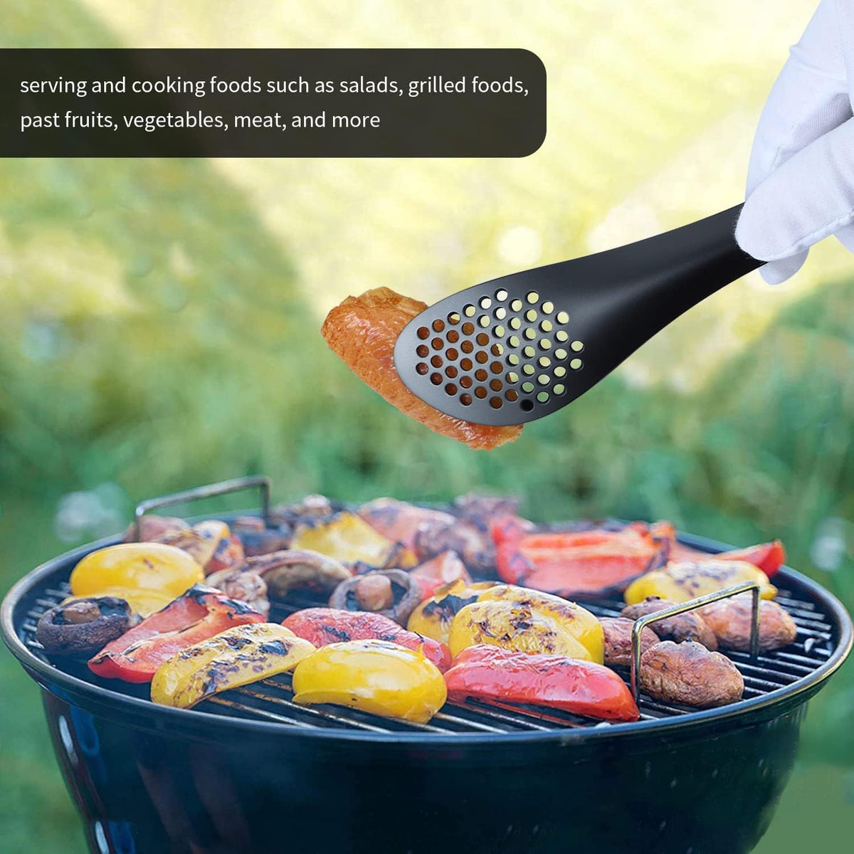 MSY BIGSUNNY Stainless Steel Buffet Tongs - Kitchen Food Tong for Cooking and Serving (Black - 9" Serving Tongs)