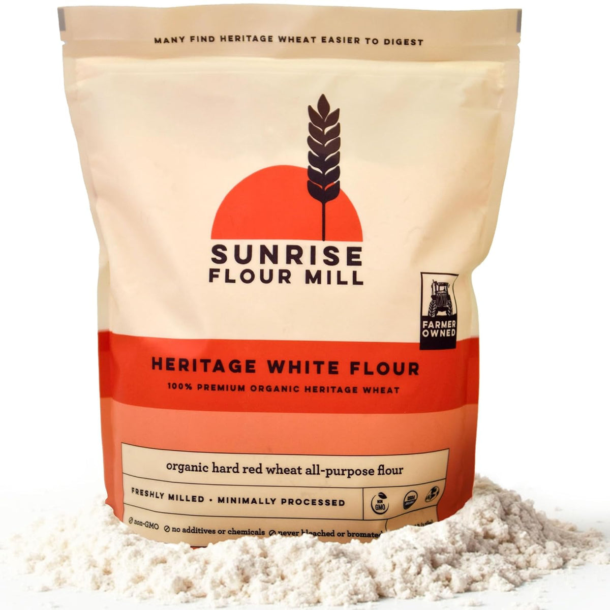 Sunrise Flour Mill Heritage Organic White Flour | USDA Organic All Purpose Flour Unbleached - Non-GMO, Kosher, Glyphosate Free, High Protein for Baking, Unbromated White Wheat (80 Ounce (Pack of 1))