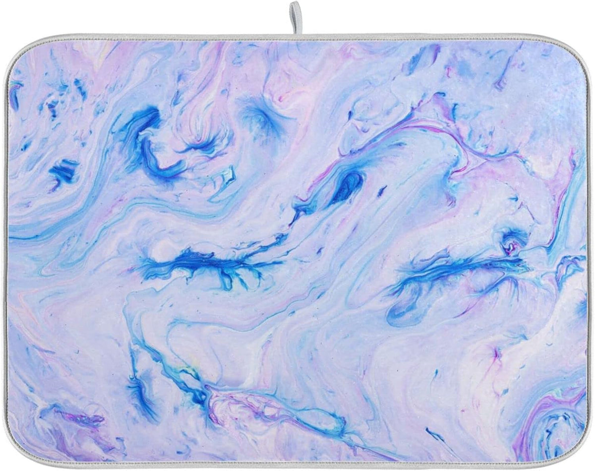 Super Absorbent Dish Drying Mat, Microfiber Fast-Drying Dish Mat, 24" x 18", Kitchen Dish Drying Pad, Marble Blue Pink