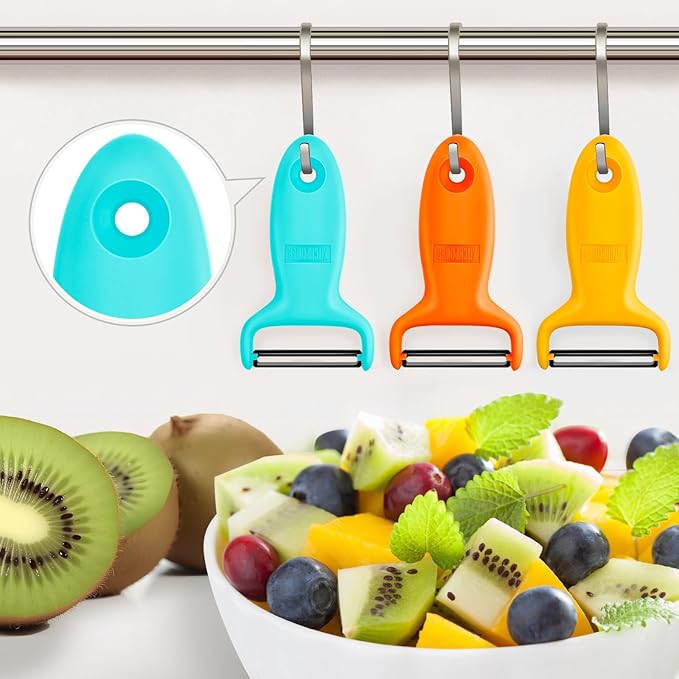 Vegetable Potato Peelers for Kitchen, Y Peeler for Apple Veggie Potatoes Fruits Carrot, Carbon Steel Blade 3-Pack Orange/Blue/Yellow