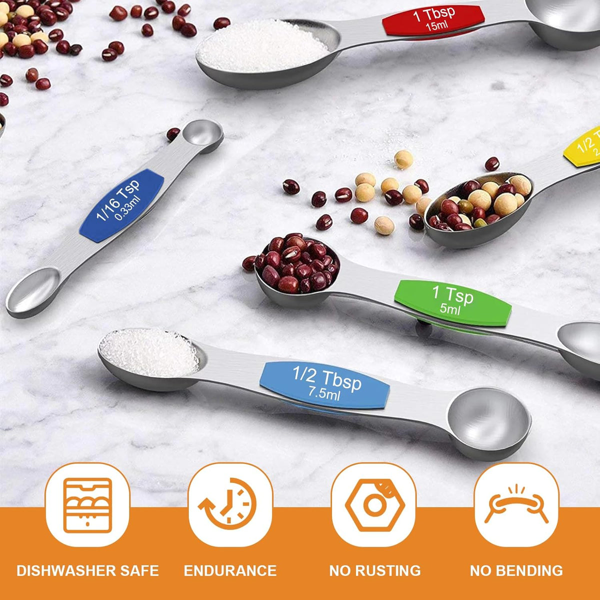 Wildone 14 Piece Stainless Steel measuring spoons Set, Including 8 Double Sided Magnetic, 1 Leveler and 5 Mini, for Dry and Liquid Ingredients, Fits in Spice Jar