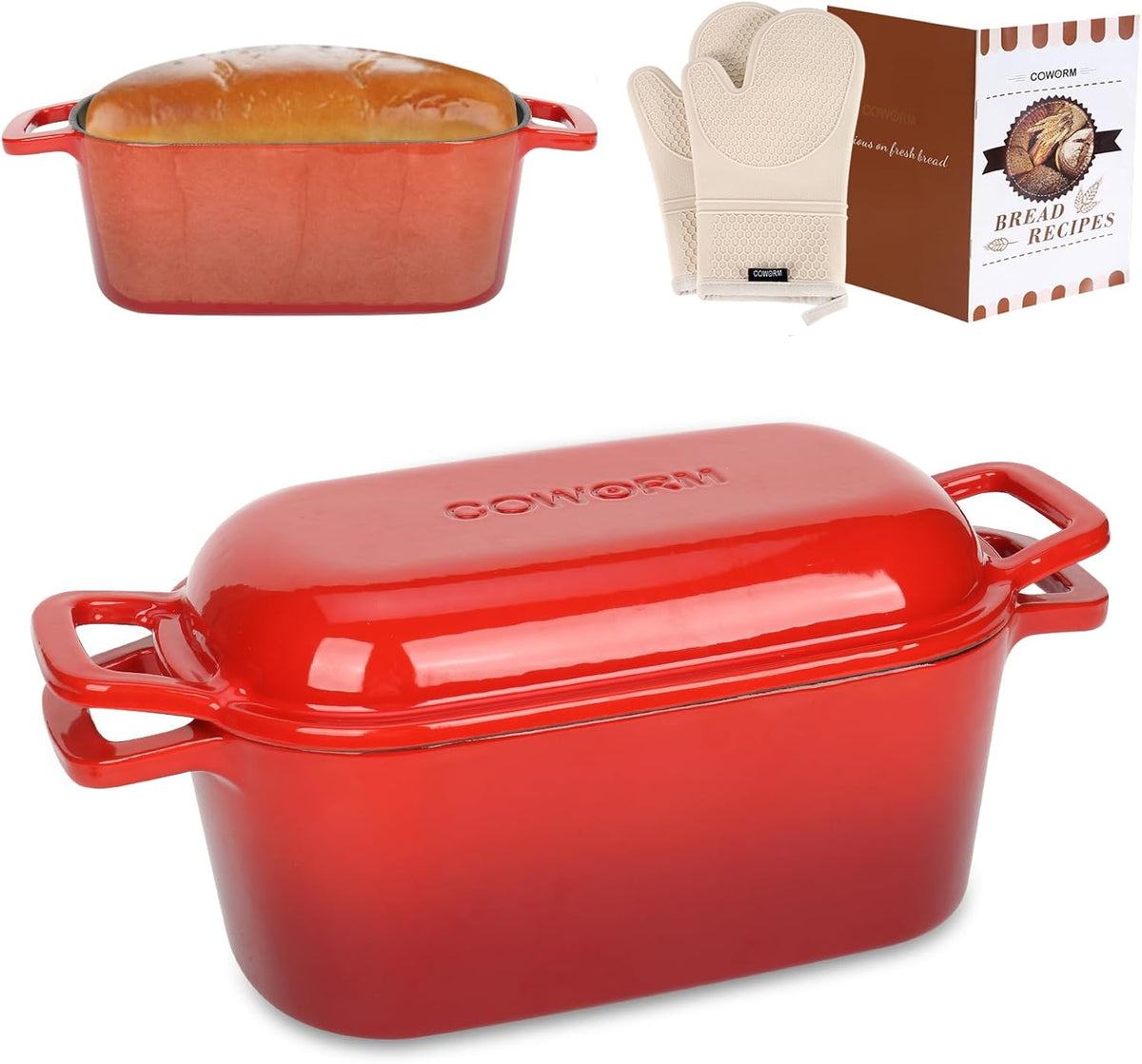 3.6QT Oval Enameled Cast Iron Dutch Oven, Sourdough Bread Baking Pan with Lid