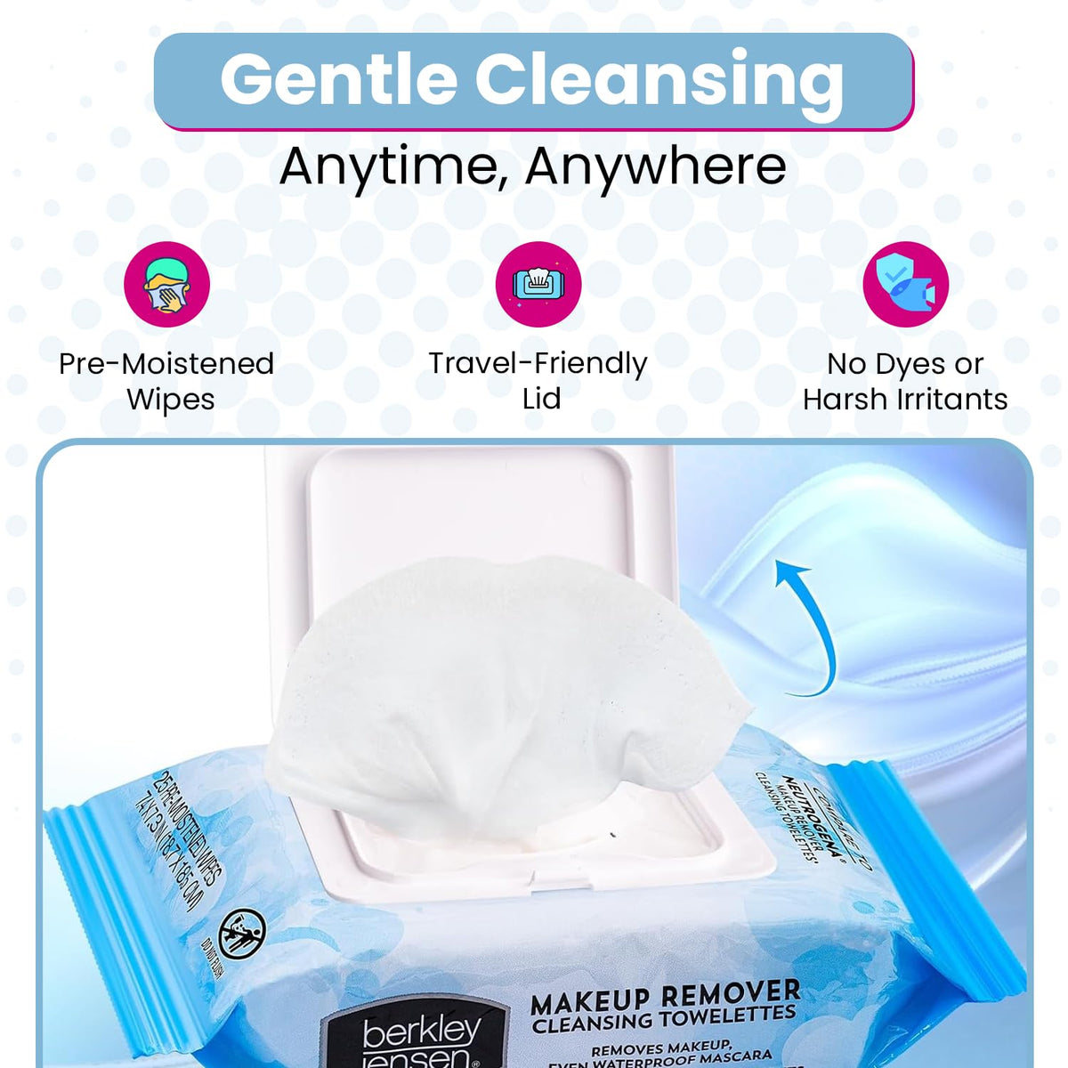 Berkley Jensen Makeup Remover Wipes, 125 Towelettes (Pack of 5, 25ct. Each) - Alcohol and Dye Free Makeup Remover - Waterproof Facial Cleansing Wipes - Hypoallergenic & Dermatologist-Tested Towelettes