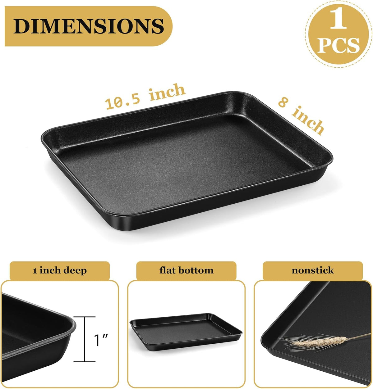E-far Toaster Oven Tray, 10.5x8x1 Inch Nonstick Baking Cookies Sheet Pan for Oven, Small Metal Carbon Steel Baking Pan for Bacon Steak, Nontoxic & Easy Clean, Heat & Warp Resistant