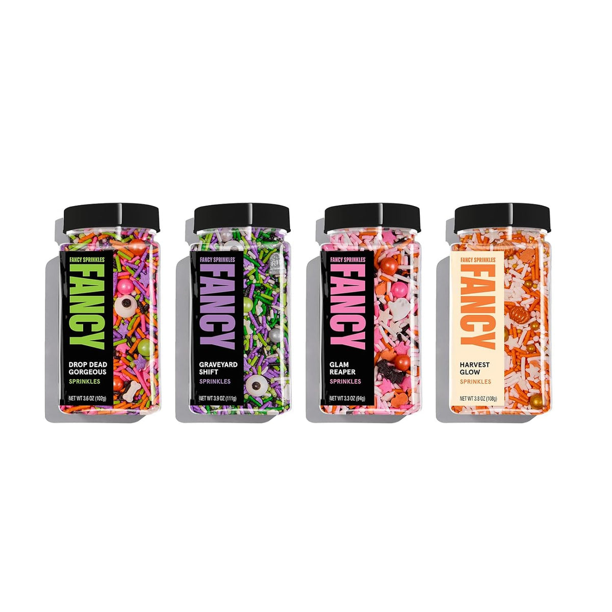 Fancy Sprinkles Limited Edition Halloween House of Horrors Sprinkle Set Dessert Decorating Sprinkles, Real Sugar, Featuring: Graveyard Shift, Drop Dead Gorgeous Harvest Glow and Glam Reaper (0.5c)