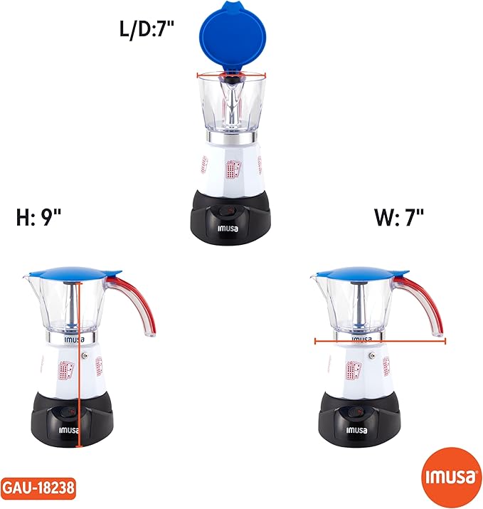 Imusa Special Edition Electric Cuba/Domino themed Espresso Maker, 3 or 6 Cups, White, Red, Blue