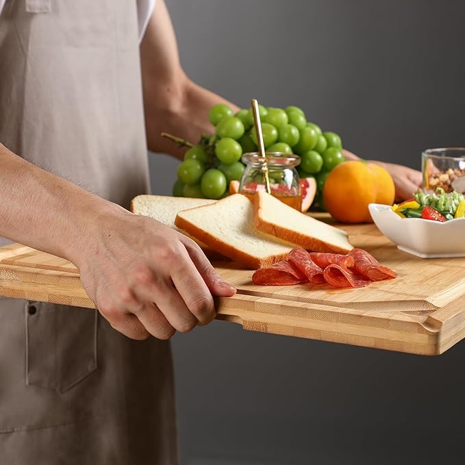 36 x 24 Extra Large Bamboo Cutting Board for Kitchen, Cutting Board Stove Top Cover with Handle, Butcher Block Chopping Board with Juice Groove, Large Charcuterie Board Over the Sink