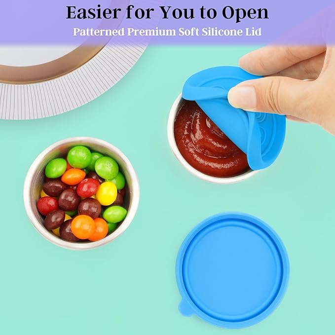 6x2.7 Oz Salad Dressing Container to Go,Handy Leakproof Stainless Steel Meal Prep Containers Reusable,Sauce Containers for Lunch Box, Picnics, Travel, Office and Kitchen Storage
