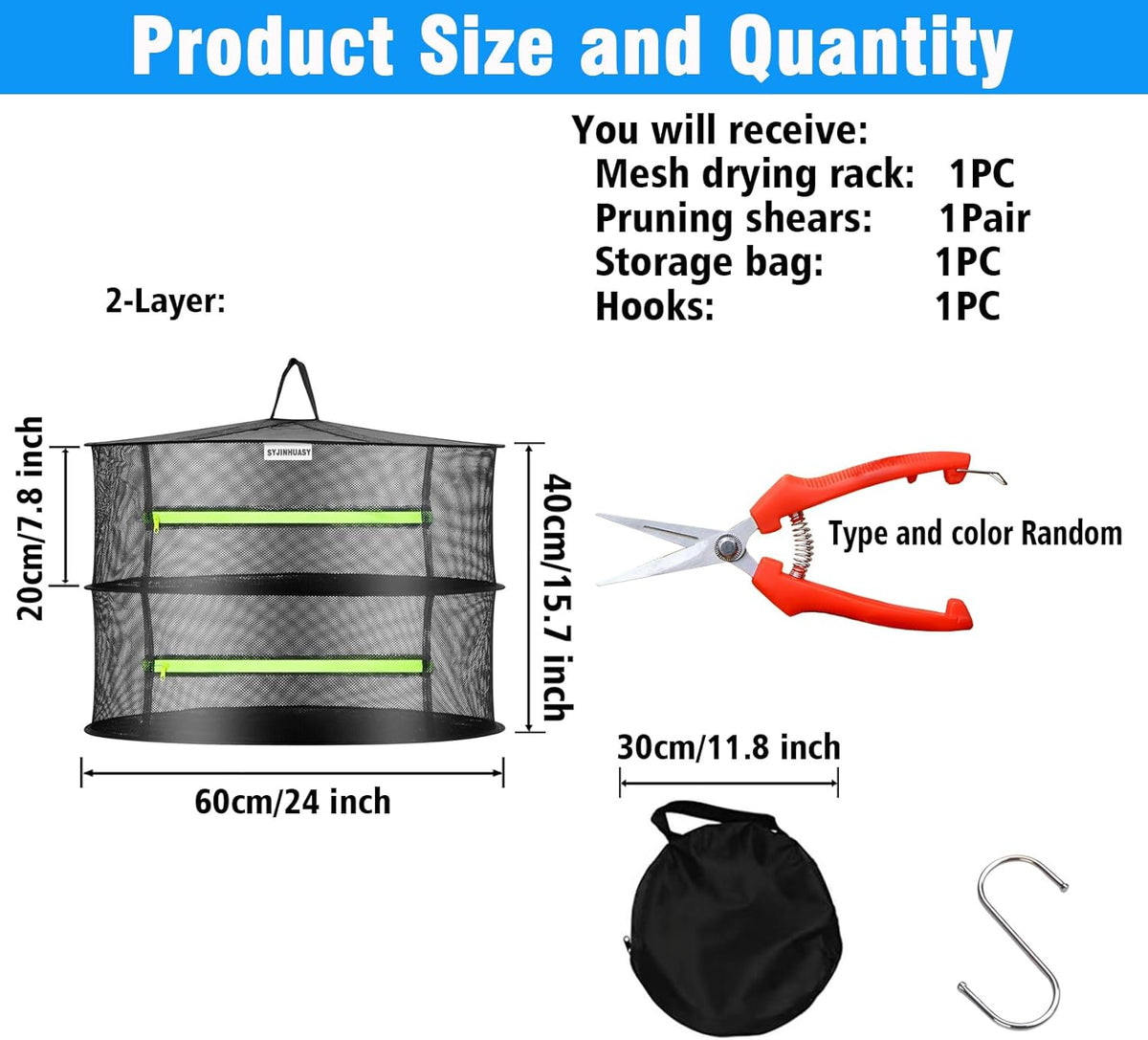 Herb Drying Rack, Breathable Mesh, 2-Layer, Black, Nylon & Polyester, 8x24x24 Inches, 2.2 lbs Capacity, Foldable, Ceiling Mount, Ideal for Herbs, Jerky, Meat, Plants, Fish, Clothes, Nuts