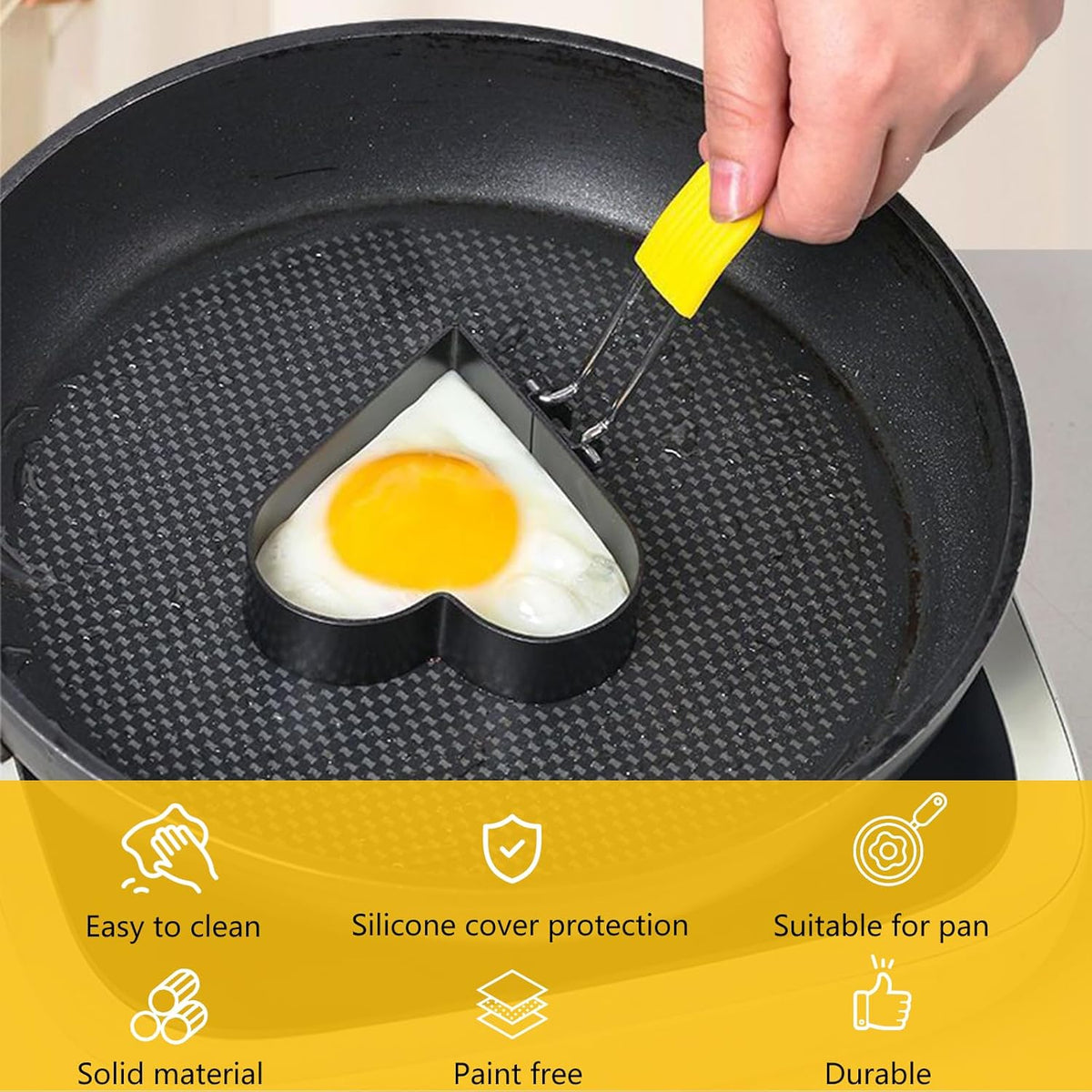 Egg Ring for Frying Eggs and English Muffin - Round Egg Shaper Mold with Anti-scald Handle - Stainless Steel Non-stick Egg Cooker Ring (Heart Shaped -2 Pack)