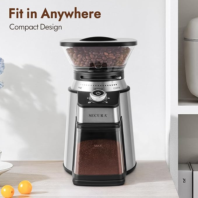 Secura Electric Conical Burr Coffee Grinder With 17 Grind Settings From French to Espresso, Black