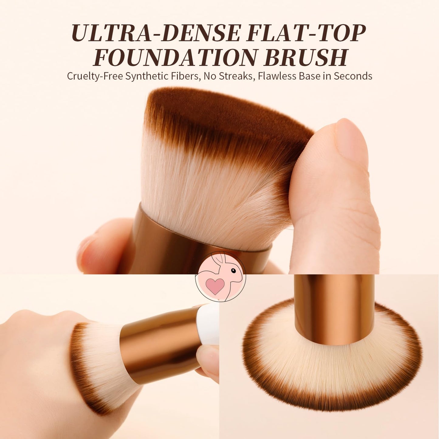 DUcare Foundation Brush for Liquid Makeup,Flat Top Kabuki Foundation Brushes - Premium Makeup Brush for Liquid, Cream, Powder,Buffing, Blending, Rose Golden/White
