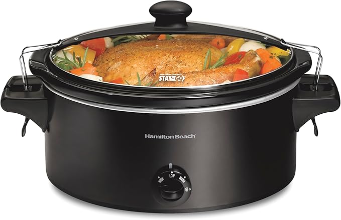 Hamilton Beach Stay or Go Portable Slow Cooker with Lid Lock, Dishwasher-Safe Crock, 6-Quart, Black 33261