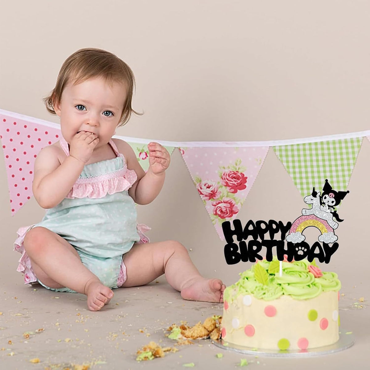 Cute Cake Decorations, Cake Topper, Cartoon Birthday Party Decorations (Black)