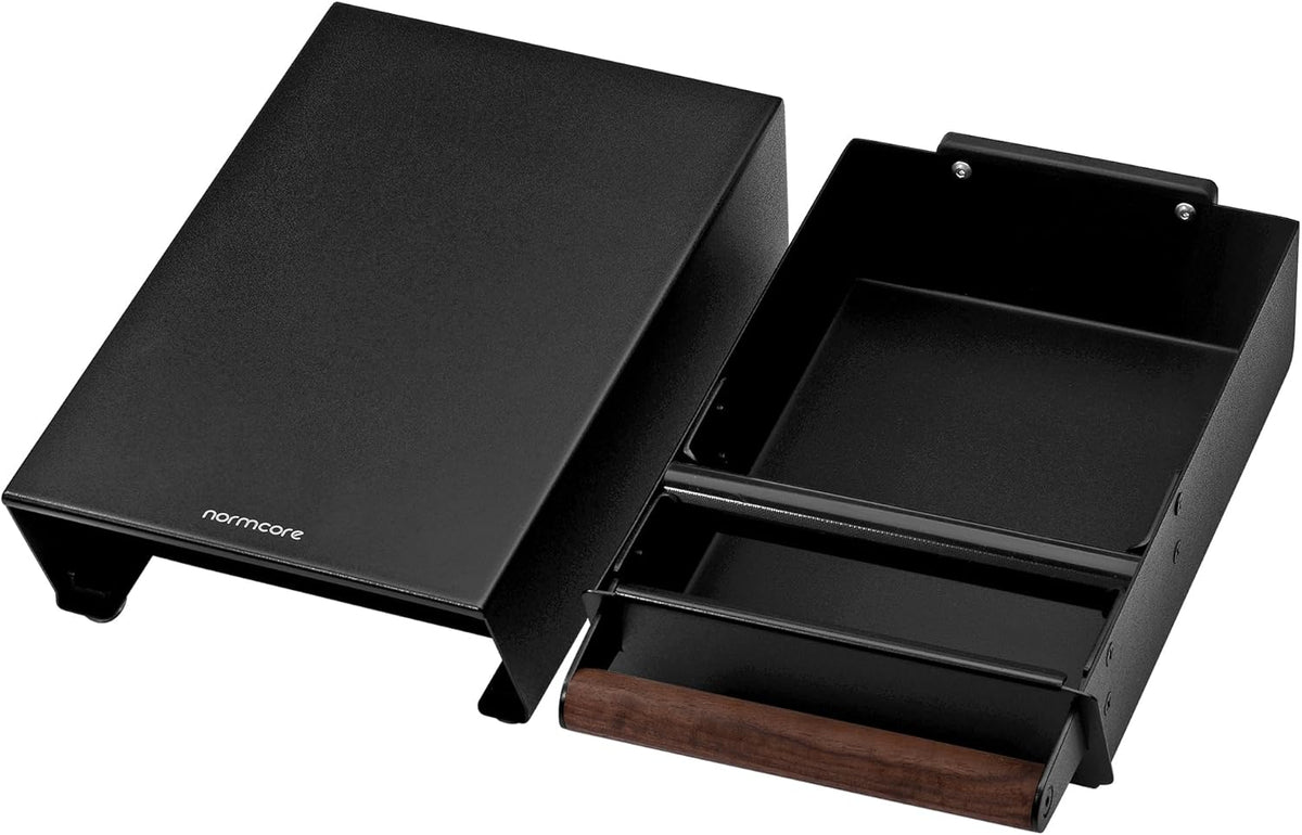 Normcore Espresso Knock Box, Under Grinder Knock-out Drawer with Walnut Wood Hand, Shock Absorbing Removable Knock Bar and Non-Slip Base, 304 Stainless Steel, Size: M
