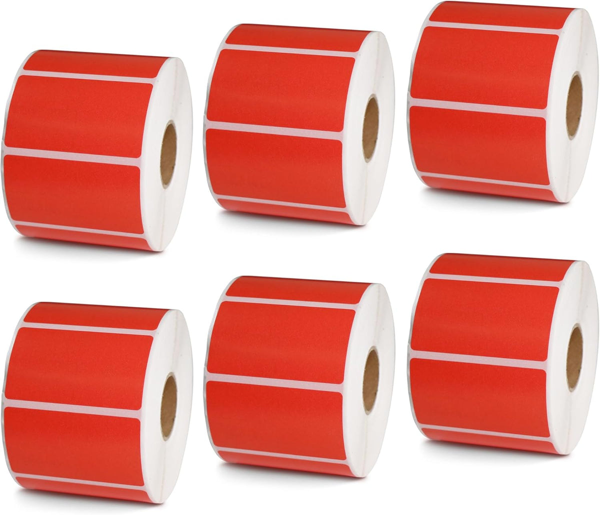 BETCKEY - 2.25" x 1.25" UPC Barcode & Multipurpose Labels Compatible with Zebra & Rollo Label Printer,Premium Adhesive & Perforated[Red, 6 Rolls, 6000 Labels]