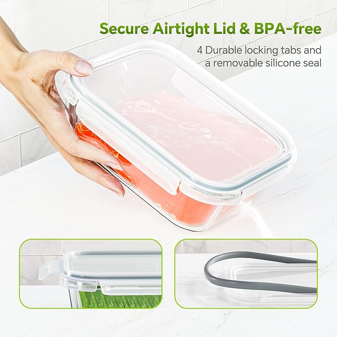 5-Pack 35 oz Borosilicate Glass Food Storage Containers with Lids, Stackable Airtight Glass Meal Prep Containers for Lunch & Leftover, BPA-Free & Leak Proof, for Microwave, Oven, Dishwasher
