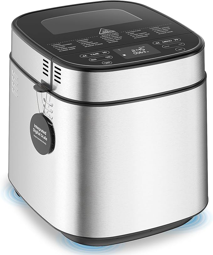 2.5LB Bread Maker with Built-in Electronic Scale, 25-in-1 Bread Machine, Beginner-Friendly with Adjustable Baking & Fermentation, Non-Stick Easy-Clean Pan, Quiet, 15H Delay, Recipes, White