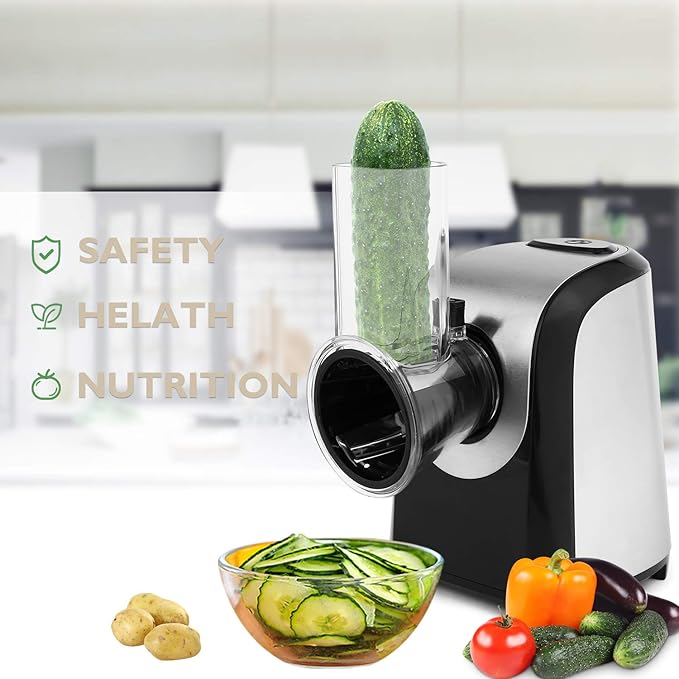 Homdox Electric Cheese Grater 5 in 1 Professional Electric Slicer Shredder 150W Cheese Grater One-Touch Control Salad Maker for Home Kitchen Use, Electric Salad Machine for Cheese, Fruits, Vegetables