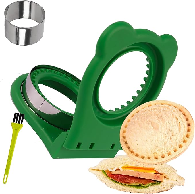 LEPCY Uncrustables Sandwich Maker Sealer Cutter, Crustless Sandwich Cutter, PB&J Uncrustable Maker - Color Green, Round Shape