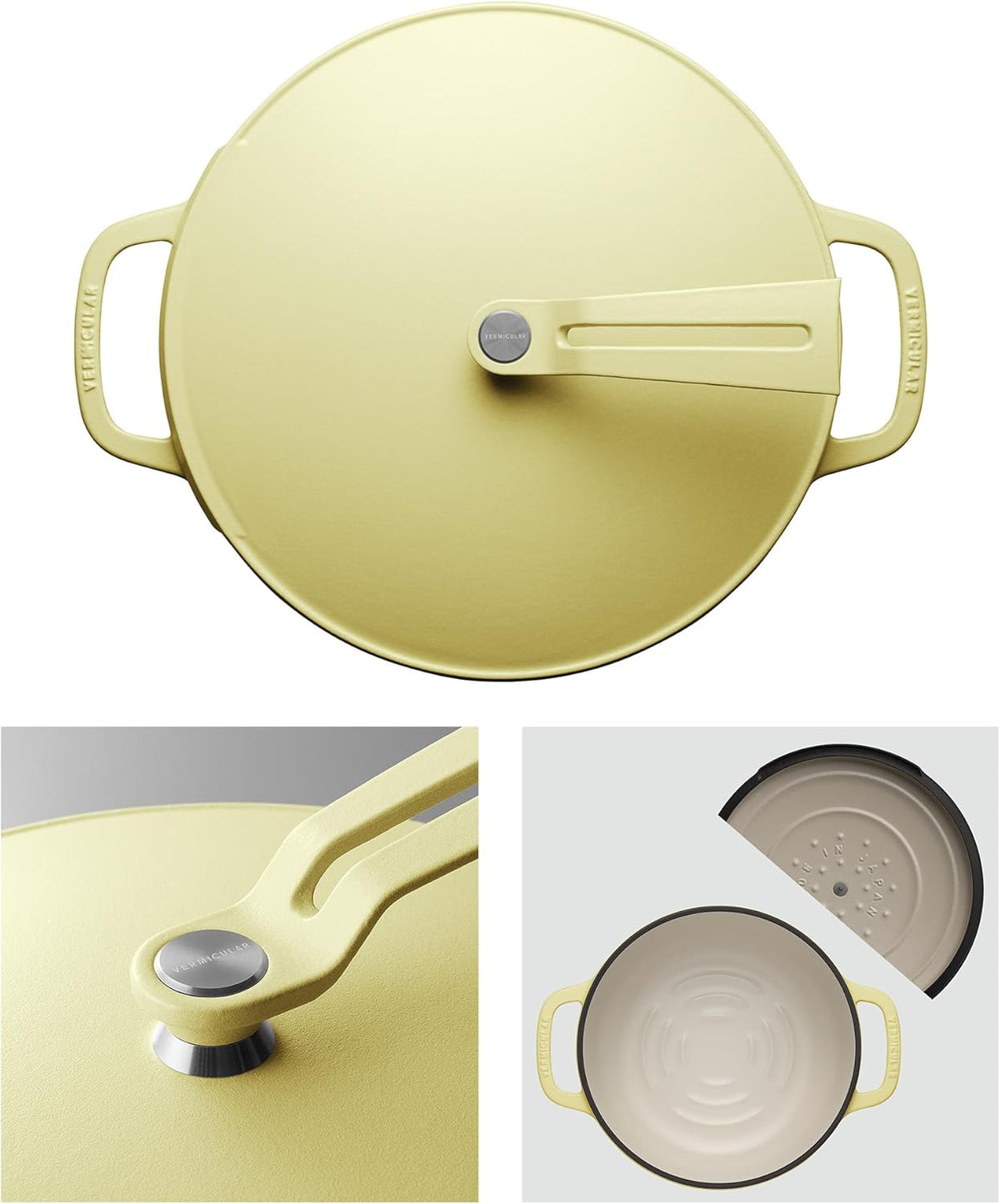 Vermicular Oven Pot 2.0 | Lightweight Enameled Cast Iron Pot | 26cm (5.9 Qt) | Non-Toxic | Induction-compatible | Dutch Oven | Made in Japan | Matte Chamomile Yellow
