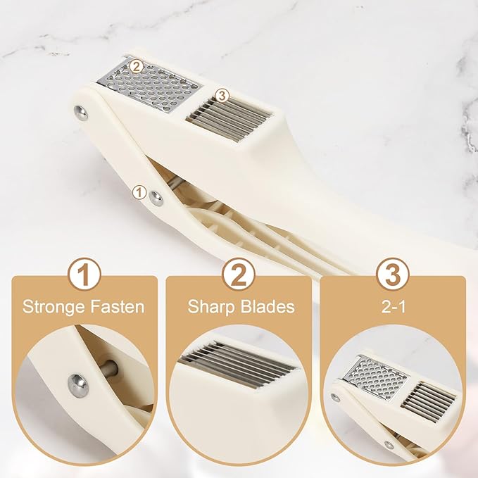 uxcell 2pcs Garlic Press, 7.5 Inch Stainless Steel Garlic Slicer Crusher Tool Kitchen Utensil for Home Cooks and Professional Chefs, White