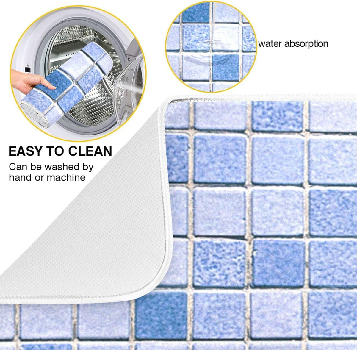 Super Absorbent Dish Drying Mat, Microfiber Fast-Drying Dish Mat, 16" x 18", Kitchen Dish Drying Pad, Mosaic Pattern