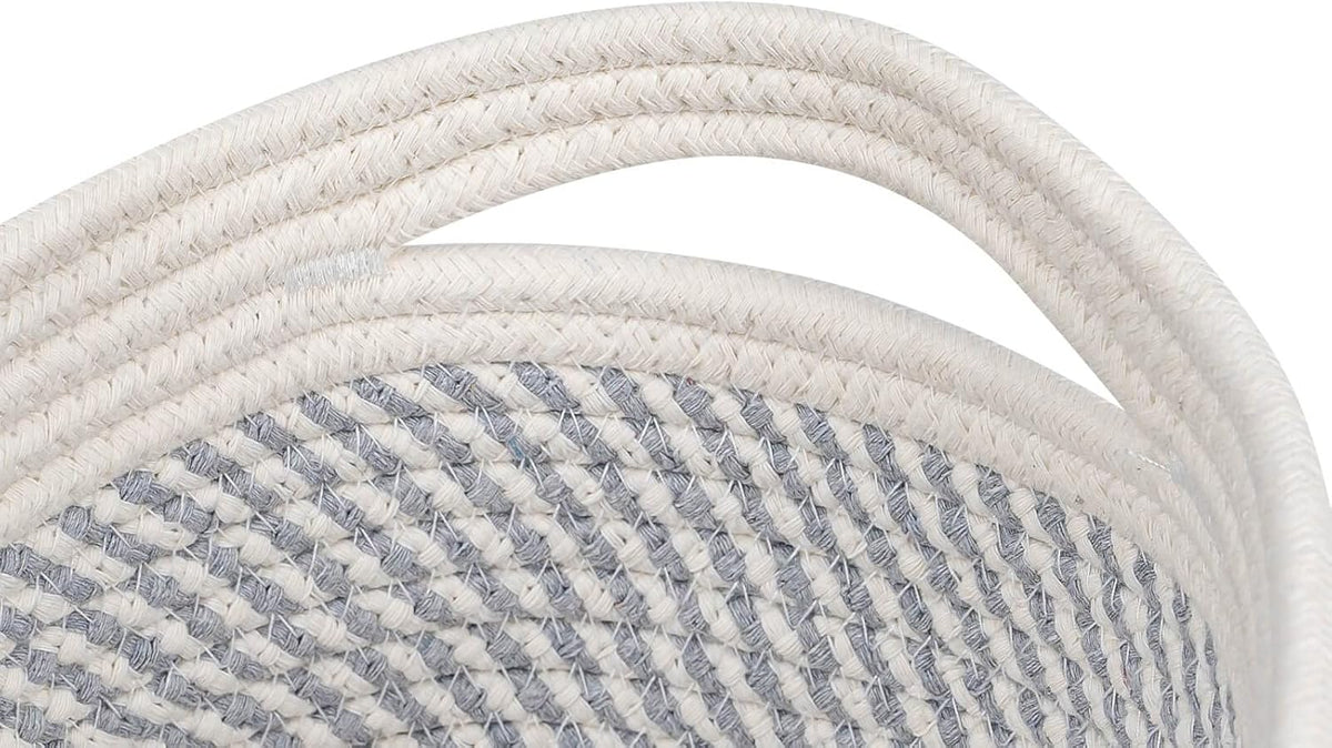 CubesLand Small Baskets, Storage Baskets for Organizing Shelves, Rectangular Woven Storage Basket Natural Cotton Rope Bins Closet Baby Nursery Empty Gifts Basket Off White/Mixed Gray