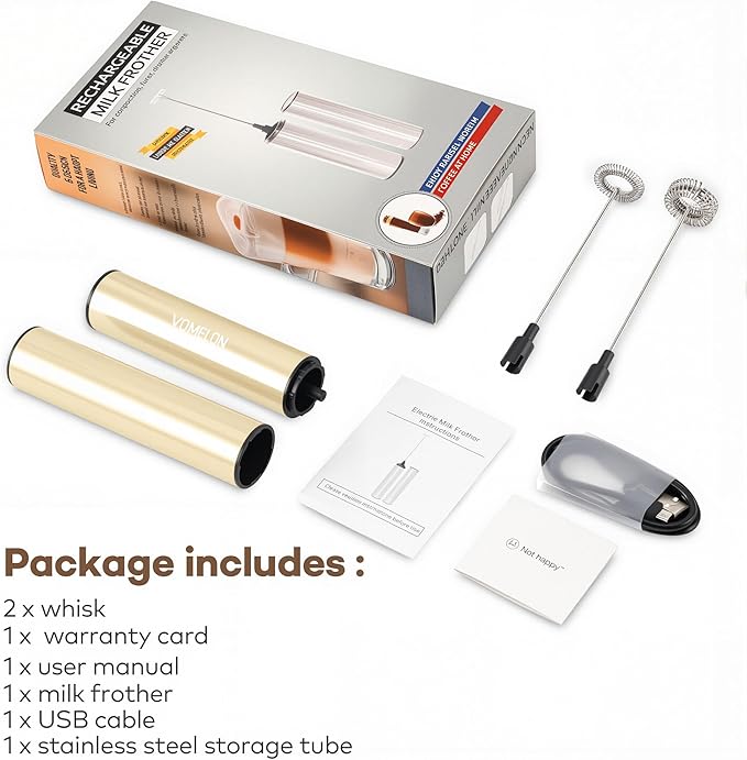 Rechargeable Milk Frother, Electric Coffee Foamer, Handheld Drink Mixer for Latte, Cappuccino, Coffee, Eggs, Hot Chocolate, Protein,Beige