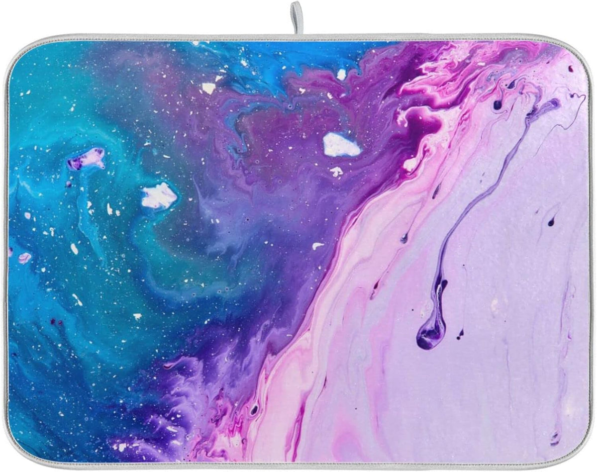 Super Absorbent Dish Drying Mat, Microfiber Fast-Drying Dish Mat, 24" x 18", Kitchen Dish Drying Pad, Abstract Purple Blue Marble