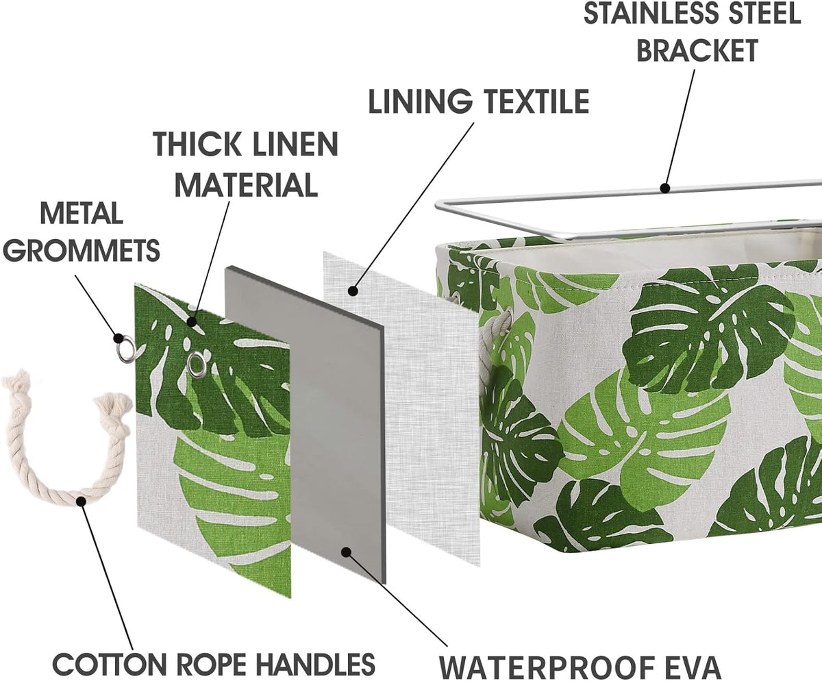 Storage Cubes, Storage Bins Baskets for Organizing 4 Pack for Organizing Toys, Clothes, Closet Baskets with Rope Handles for Nursery Home(White and Green,15.7"L×11.8"W×8.2"H)