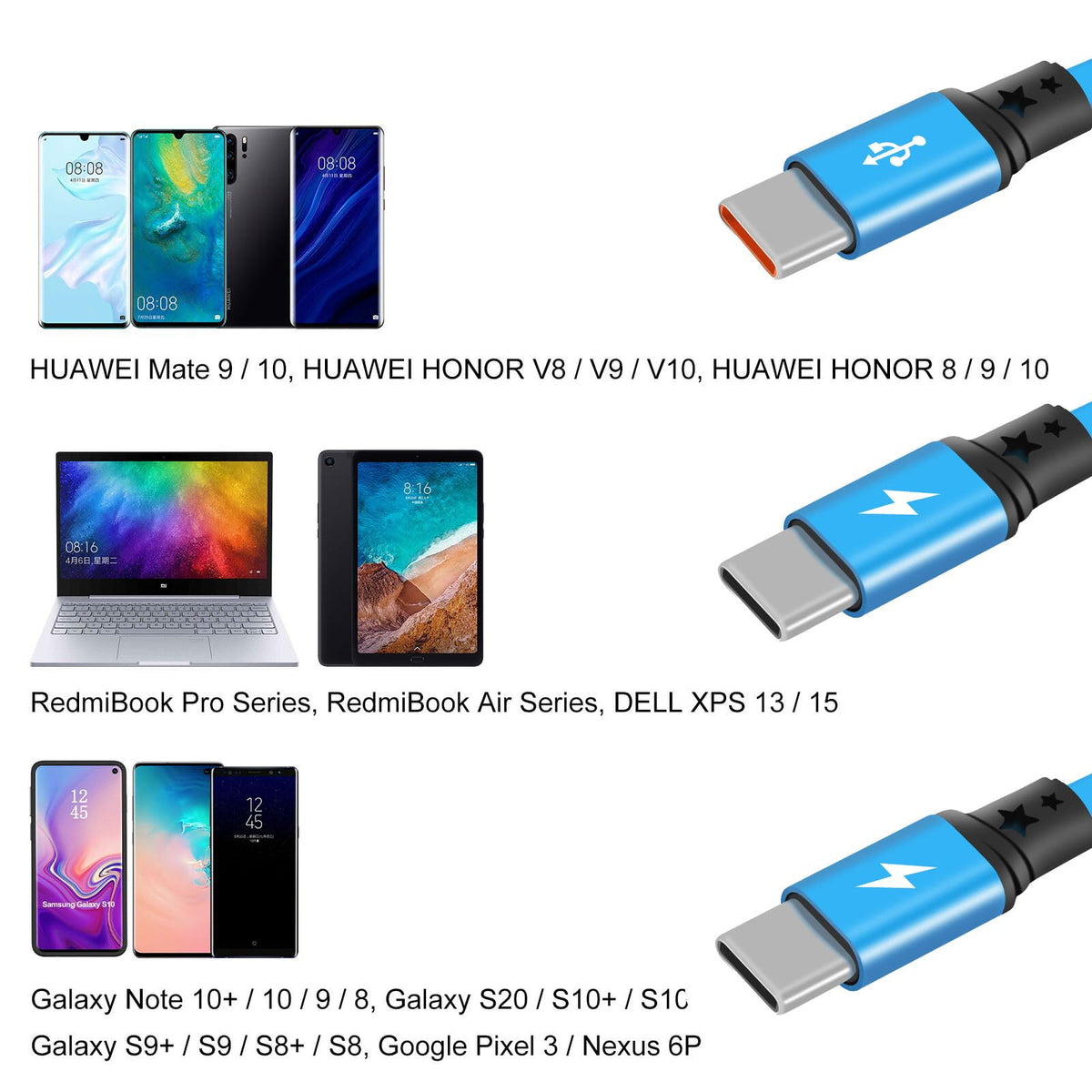 USB C Splitter Multi Charging Cable,3 in 1 Fast Charging Cord,3.3Ft 3 Pack