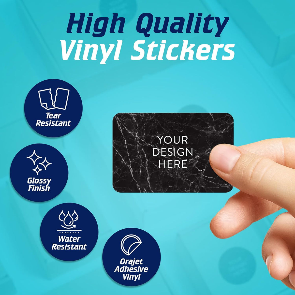 100 Custom Vinyl Stickers - Upload Your own Image, Text, Design, Logo - Personalized Logo Labels for Handmade, Packaging, Bottle, Jars, Candle, Brand Stickers (Black Marble, 3x2)