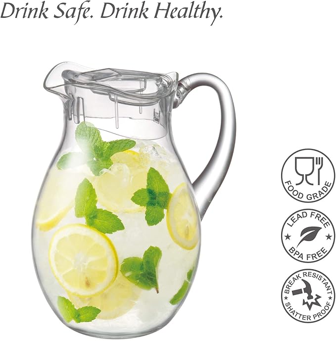 Amazing Abby - Bubbly - Plastic Pitcher (64 oz, 2 Quart), Clear Water Pitcher with Lid, Fridge Jug, BPA-Free, Shatter-Proof, Great for Iced Tea, Sangria, Lemonade, Juice, Milk, and More