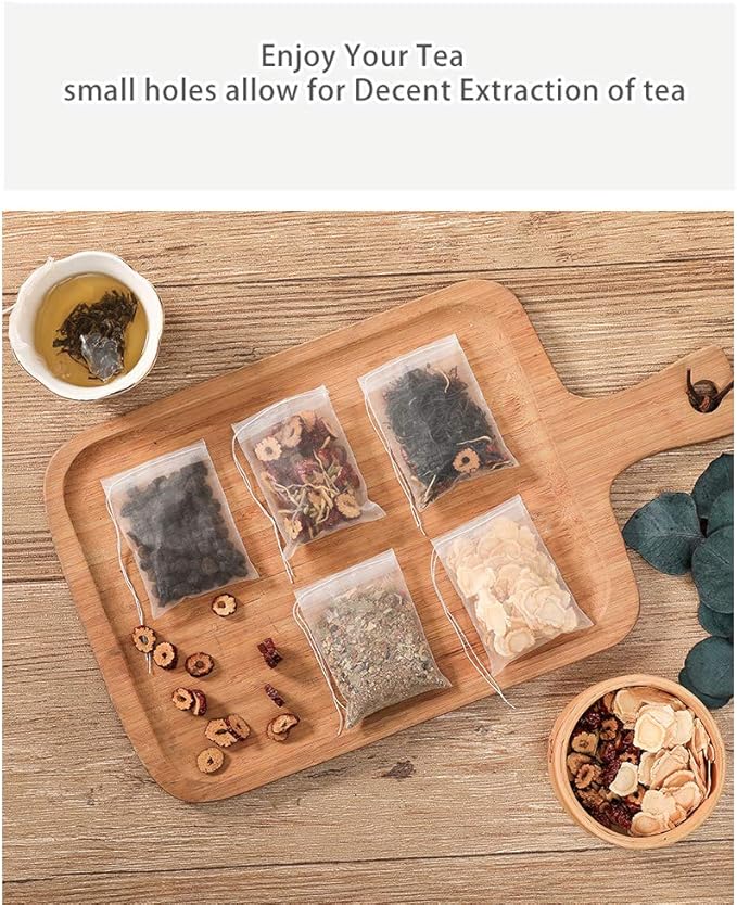100 Pcs Empty Tea Filter Bags for Loose Tea Herb Spice Small Mesh Drawstring Seal Infuser Strainer Bags (2.36x2.75inch)