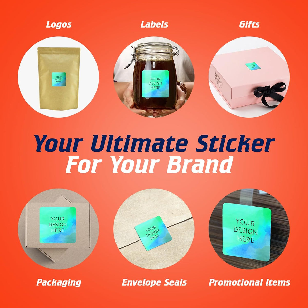 100 Custom Vinyl Stickers - Upload Your own Image, Text, Design, Logo - Personalized Logo Labels for Handmade, Packaging, Bottle, Jars, Candle, Brand Stickers (Blue Green, 1.5x1.5 Square)